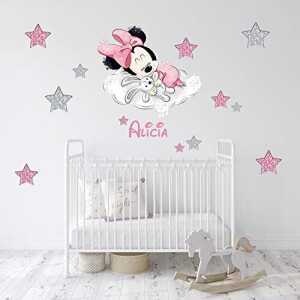 Sticker mural Mickey - Minnie - rose 210x124 cm
