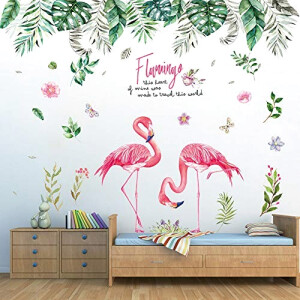 Sticker mural Flamant rose flamingo+jungle 150x130 cm