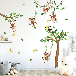 Sticker mural Girafe singe et arbre